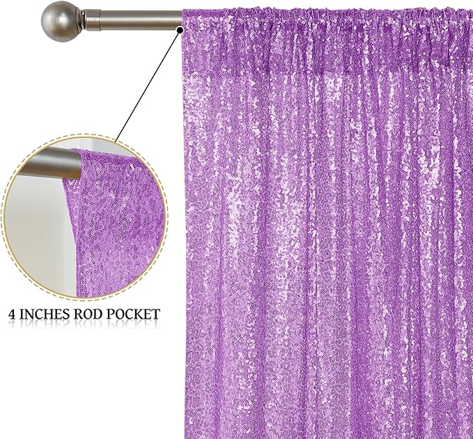 Sugargirl Lavender Purple Sequin Backdrop Curtain 2 Panels 2FTx8FT Glitter - Image 4