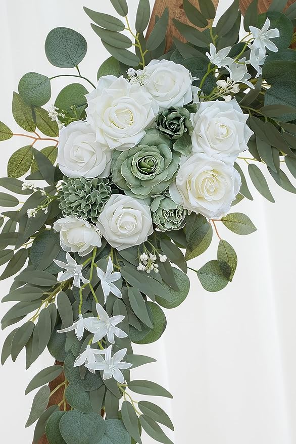 2-Pack Sage Green & White Wedding Flower Swag Set, Large: 35.43"L x 14.56"W - Image 7
