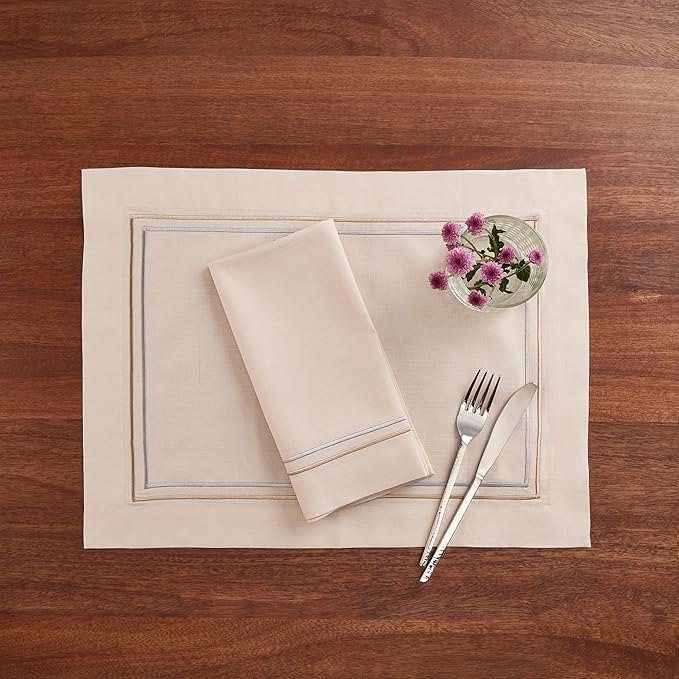 Cotton Linen Placemats Set of 4 – Summer Beige Placemats 14 x 19 Inch – Machine - Image 2