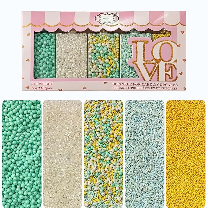 Confect Cake Sprinkles Mix Pack of 5 – Sky Blue, Sparkling Sugar – Baking by CONFECTTHECAKEDECORATINGCO