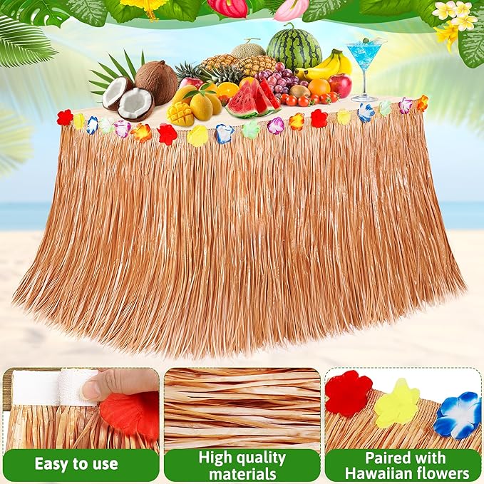 Luau Party Decorations, Luau Flower 108 X 29.5" Grass Table Skirts Luau Party - Image 3