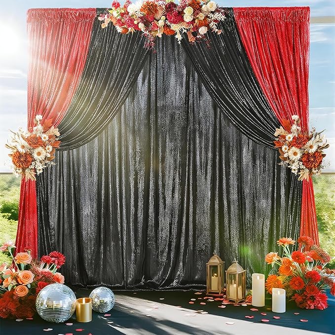 Christmas Backdrop Curtains Glitter Fabric - Image 2