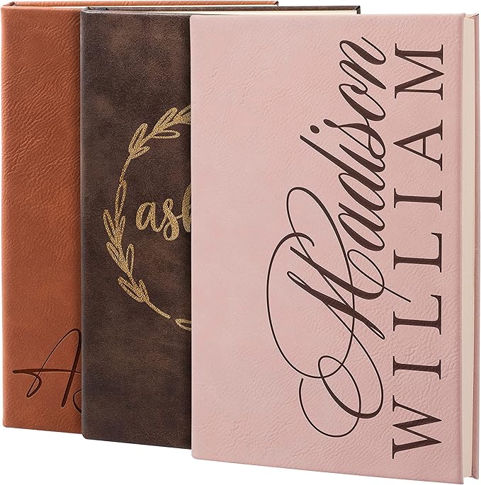 Personalized Leather Journal | Soft Pink, 12 Design | w Text Notebook by Follow