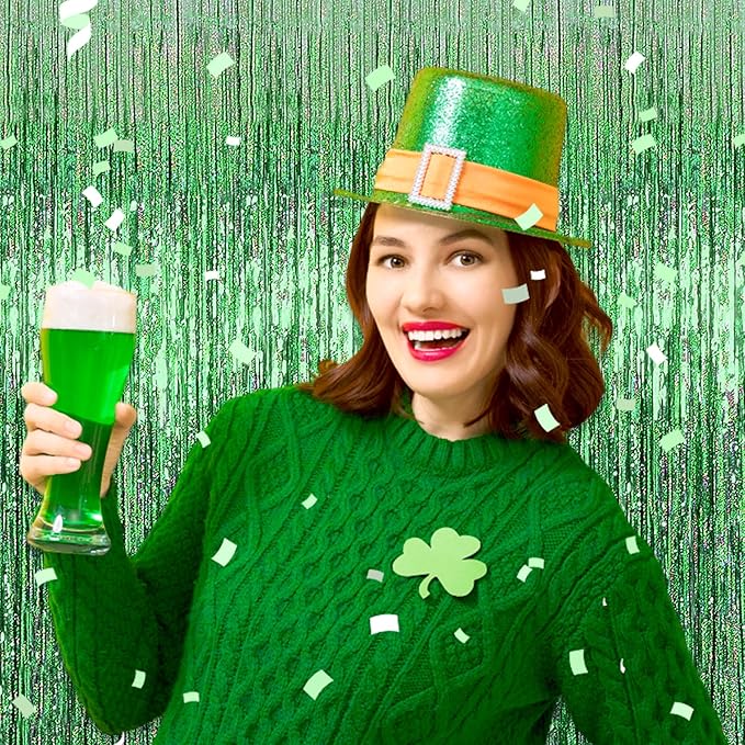 6 Pack Light Green Foil Fringe Curtain Backdrop, 3.28Ft x 8.2Ft Metallic Tinsel - Image 4