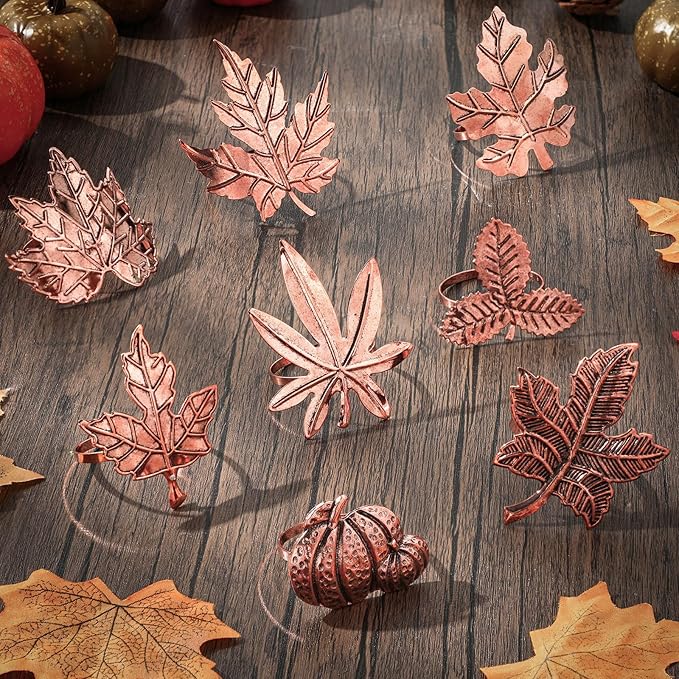 Remerry 8 Pcs Thanksgiving Napkin Ring Harvest Fall Leaf Pumpkin Holders Retro - Image 6