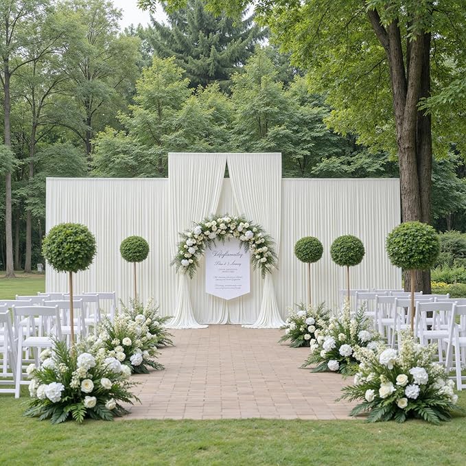 50ftx14FT Wrinkle Free Ivory Backdrop Curtain, 10 Panels 14FT Height Ivory - Image 5