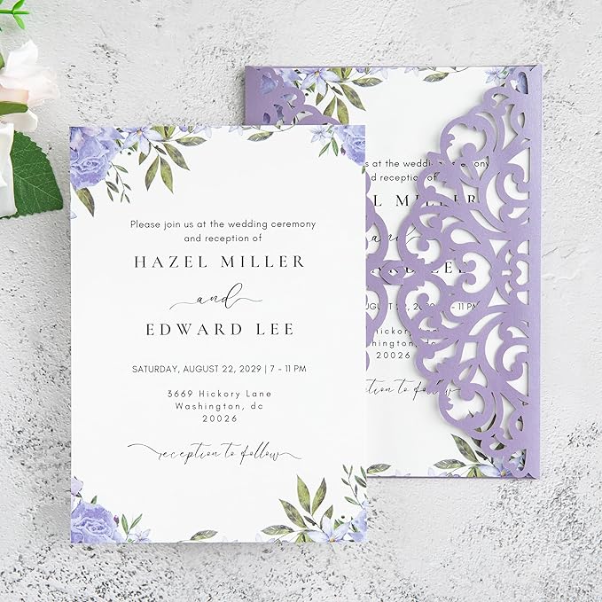 20Pcs Lilac Laser Cut Invitation Cards - Image 7