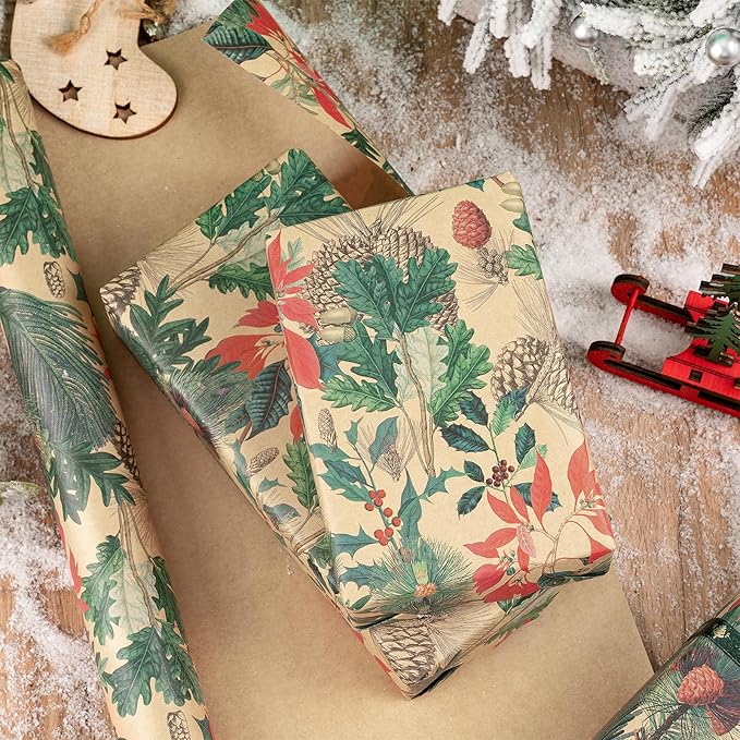 RUSPEPA Kraft Christmas Wrapping Paper Roll, Mini Roll, Watercolor Winter - Image 6