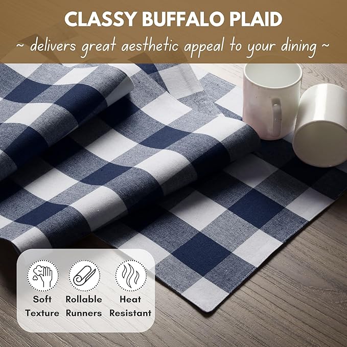 Native Fab Buffalo Check Table Runner, 100% Cotton, 13x108 Inches, Rustic - Image 2