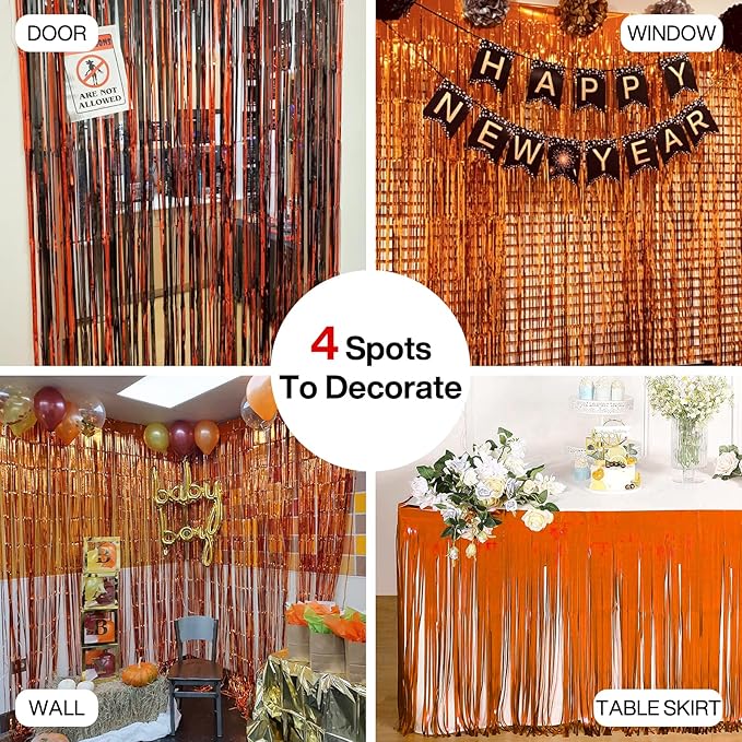 ParyWoo Orange Streamers 2pcs Tinsel Backdrop 8.2FT Metallic Orange Foil Fringe - Image 5