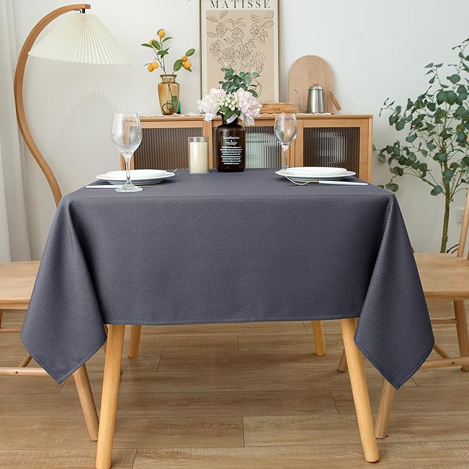 Biscaynebay Textured Fabric Square Tablecloths 60x60 Inch, Dark Grey Water - Image 7