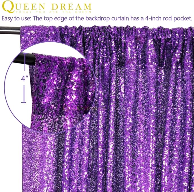 Purple Sequin Backdrop 8ft x 8ft Glitter Party Backdrop Curtains Glitter - Image 3