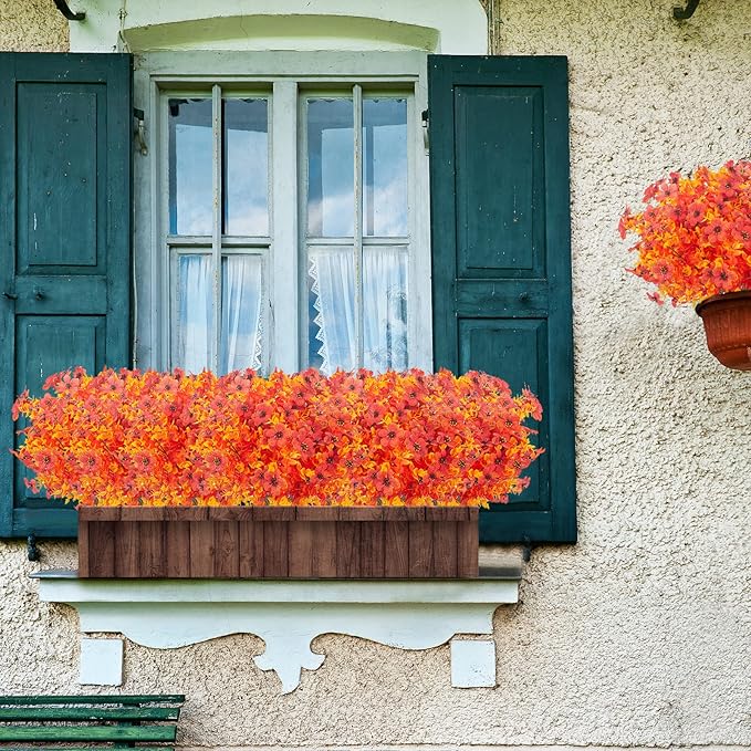 12 Bundles Artificial Fall Flowers Fake Plastic Plants Indoor Outside Hanging - Image 3