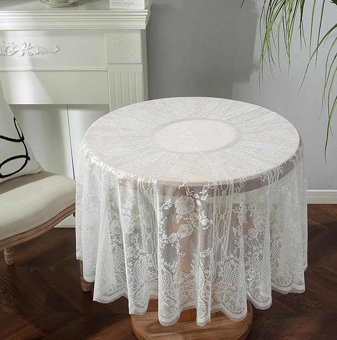Gorgeous Round Lace Tablecloth, Vintage Floral Embroidered Table Cloths - Image 9