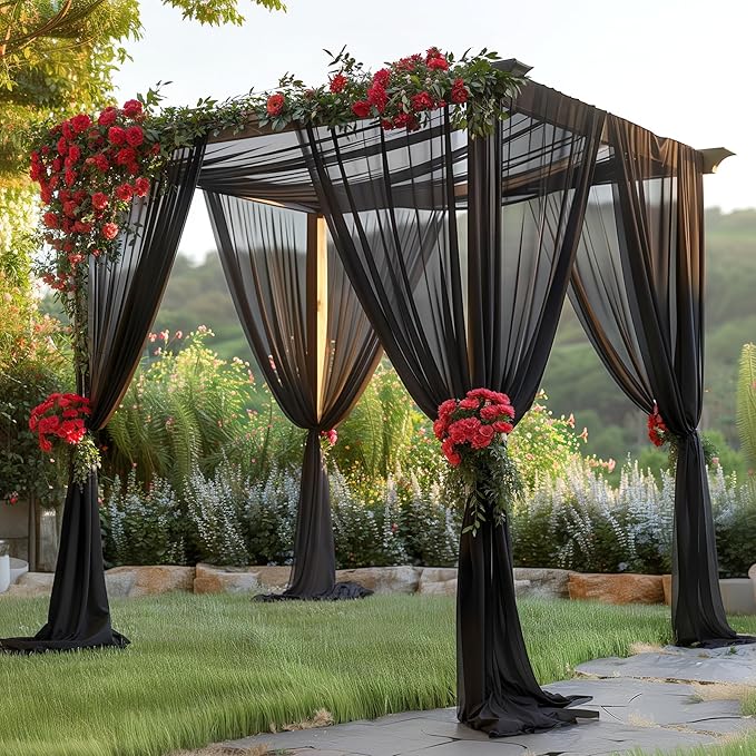10ft x 10ft Black Backdrop Curtains, Wrinkle-Free Sheer Chiffon Fabric Photo - Image 8