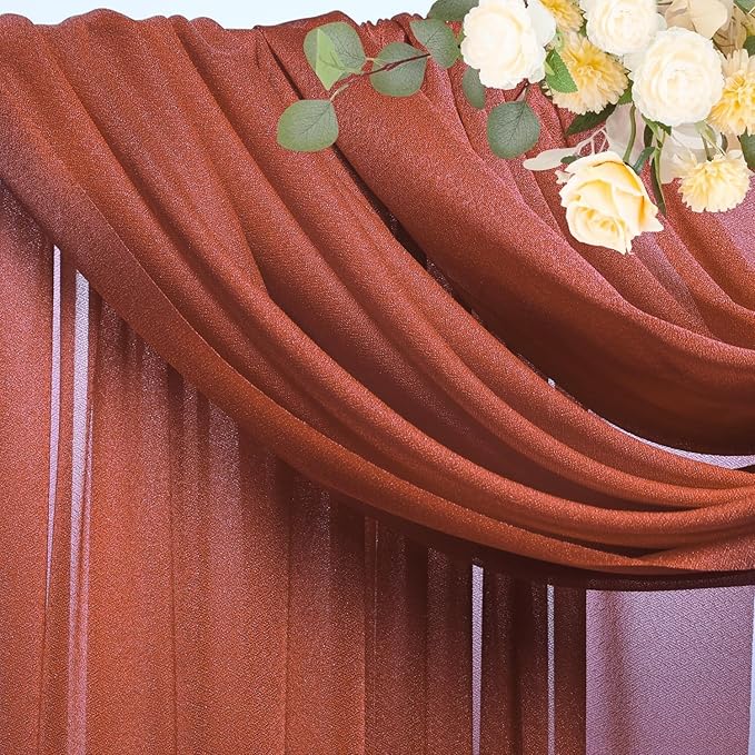Wokceer Wedding Arch Draping Fabric Terracotta 3 Panels 28.7" x 20FT Sheer - Image 4