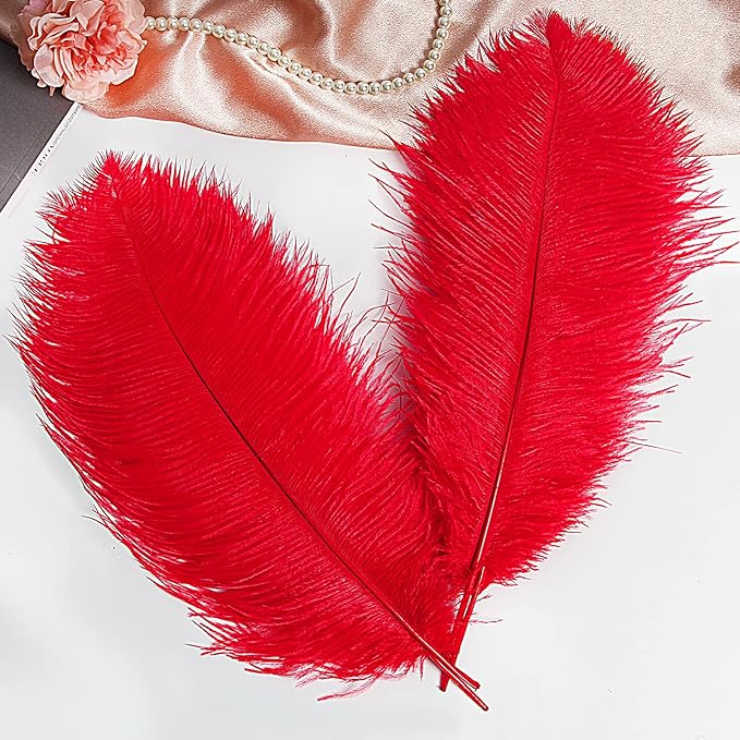 THARAHT Red Ostrich Feathers 12pcs Large Natural Bulk 12-14Inch 30cm-35cm - Image 4