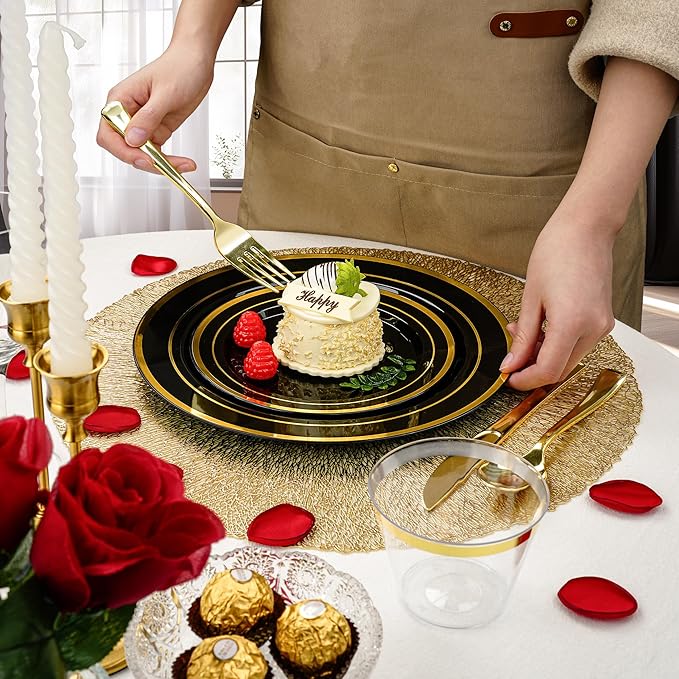 BESTVIP 300PCS Black Gold Dinnerware Set - Image 2