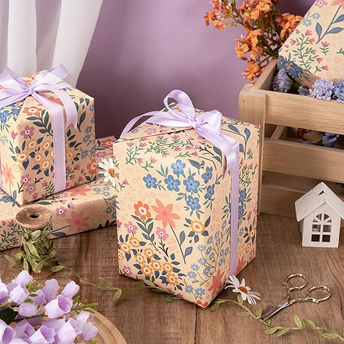 RUSPEPA Kraft Floral Wrapping Paper Roll - Image 6
