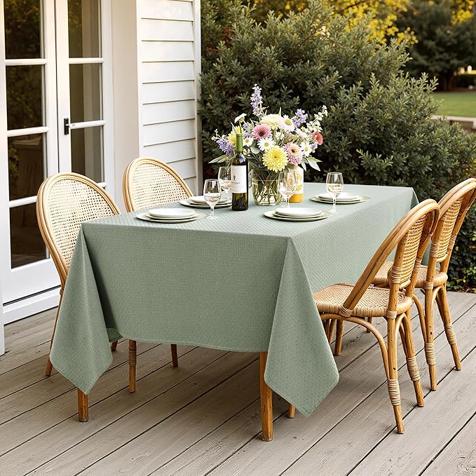MIULEE Sage Green Linen Cottton Table Cloth Rectangle Tablecloth Waterproof - Image 5