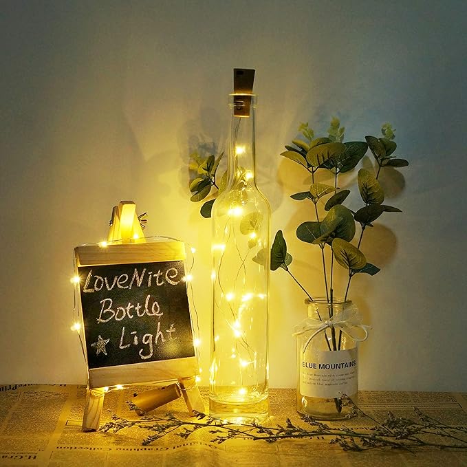 Wine Bottle Lights with Cork, Battery Operated 20 LED Cork Shape Silver Wire - Image 2