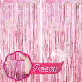 2 Pack 3.3x8.2 Feet Laser Pink Foil Fringe Backdrop Curtains, Tinsel Streamers by Voircoloria