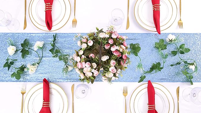 Glitter Sequin Table Runners 10 Pieces 12x108 Inchs Baby Blue Elegant Wedding - Image 7