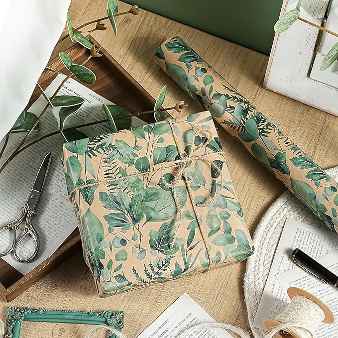 WRAPAHOLIC Kraft Eucalyptus Leaves Wrapping Paper Roll - Image 5