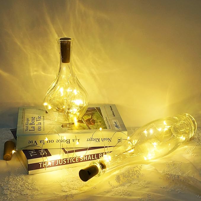 Wine Bottle Lights with Cork, Battery Operated 20 LED Cork Shape Silver Wire - Image 6