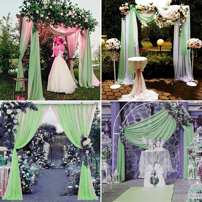 6 Panels Sage Green Wedding Arch Drapery 28" x 20Ft Wedding Arch Draping Fabric - Image 3