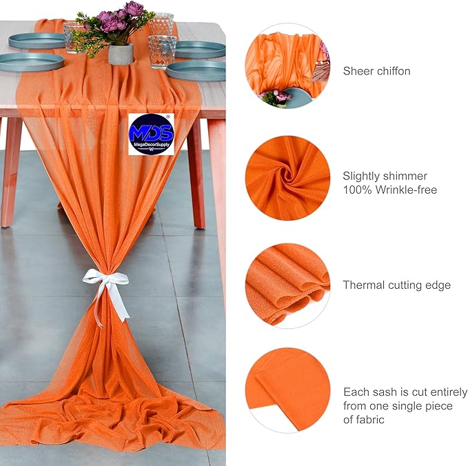 MDS 2 Pack 10ft Chiffon Table Runner 29 x 120 Inches Sheer Wedding Runner - Image 4