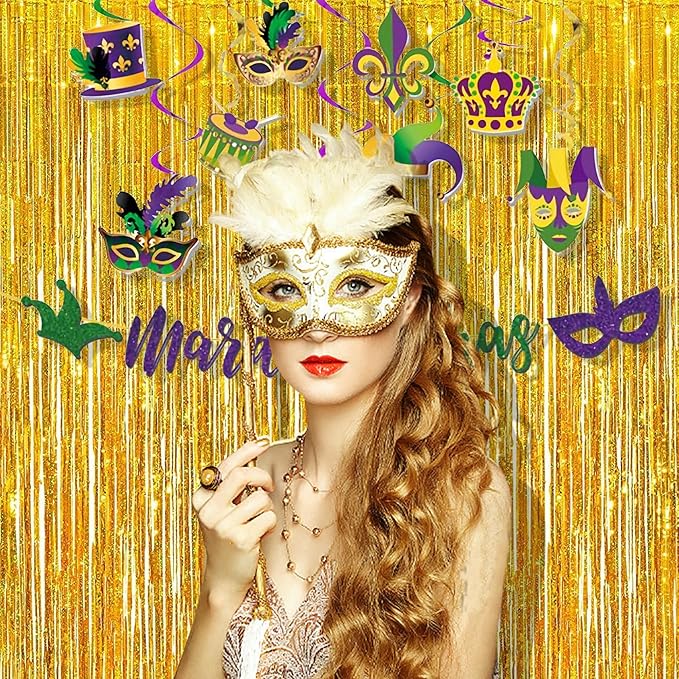 BRAVESHINE Gold Tinsel Foil Fringe Curtains - Image 9