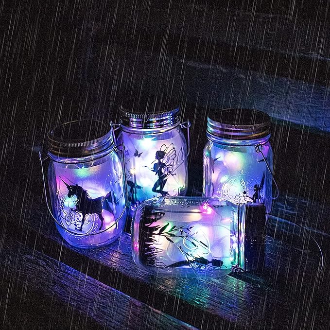 8 Pack Solar Outdoor Fairy Star Firefly Jar Lids Lights, Solar Fairy String - Image 4
