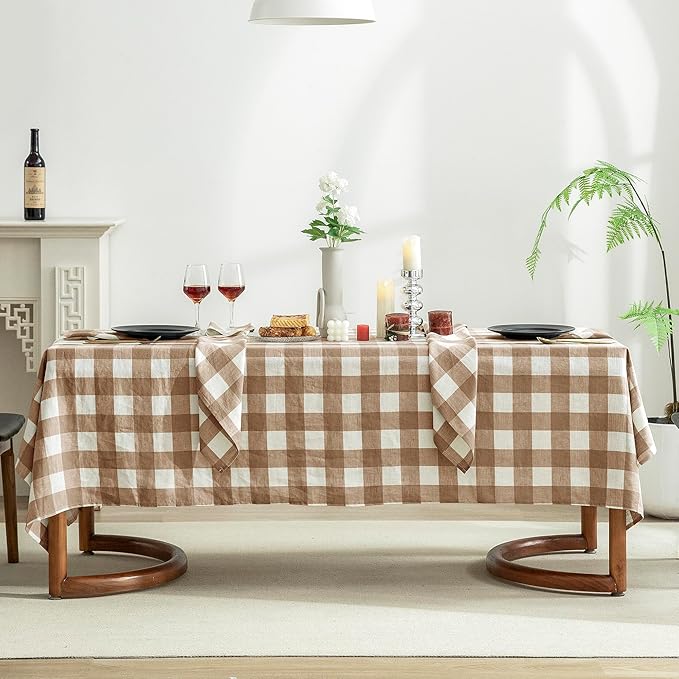 EVERLY 100% Yarn-Dyed Linen Rectangle Tablecloths 60x132Inches by EVERLY