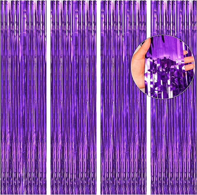 BTSD-home Purple Foil Fringe Curtain, Metallic Photo Booth Backdrop Tinsel Door by BTSD-home