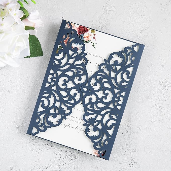 20Pcs Navy Blue Laser Cut Invitation Cards - Image 2