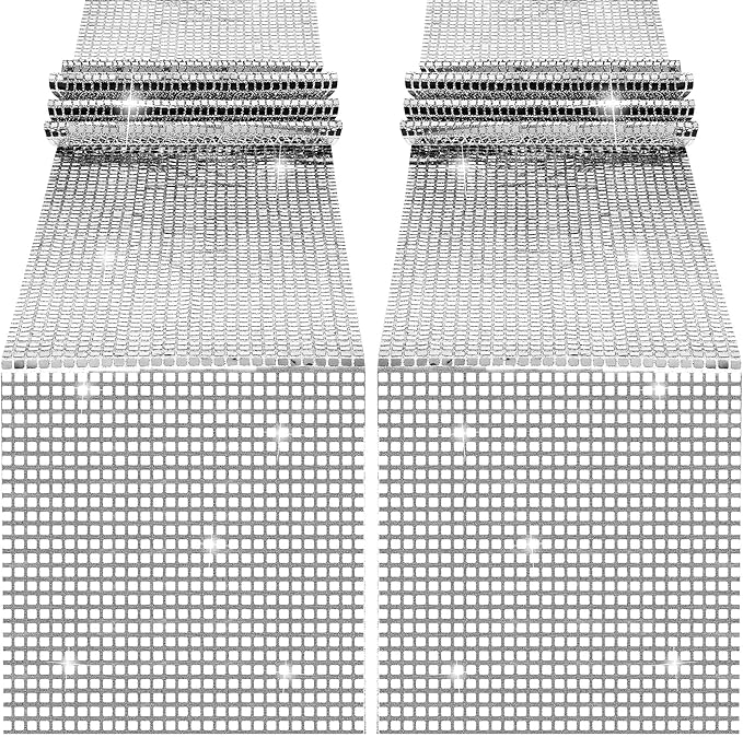 durony 2 Pack Disco Party Table Runner 11 x 108 Inch Mirror Silver Glitter Foil by durony