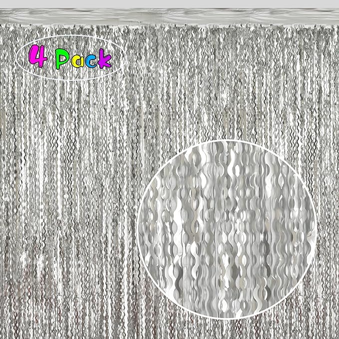 4 Pack 3.3x6.6ft Silver Foil Fringe Backdrop - Image 2