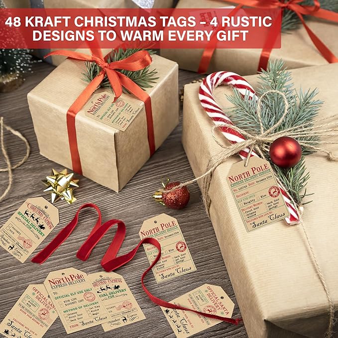 from Santa Christmas Gift Tags, 48 Kraft Labels - Image 2