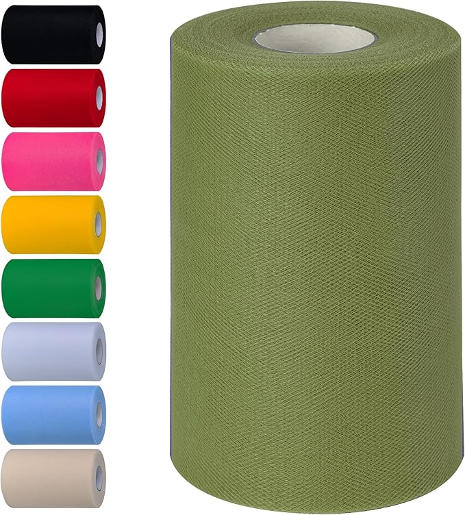 Army Green Tulle Fabric Rolls 6 Inch by 100 Yards Tulle Roll Spool Fabric by Unknown