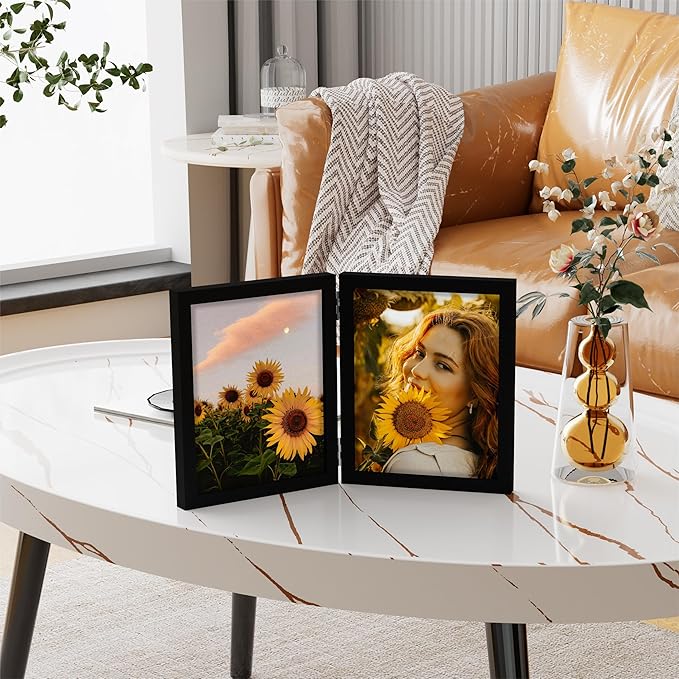 decorUhome Double 8x10 Picture Frame Vertical, Engineered Wood Bifold Photo - Image 2