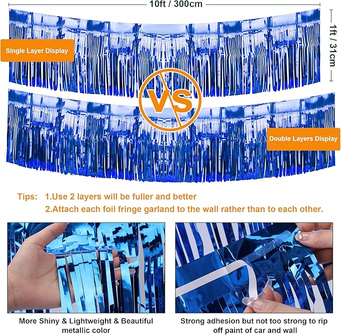 4 Pack Iridescent Float Fringe Curtains, Metallic Foil Fringe Garland Shiny - Image 4