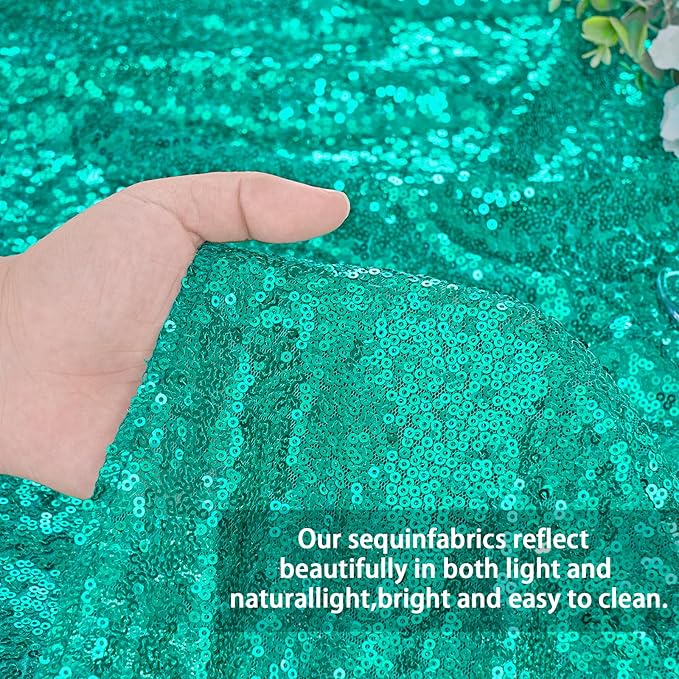 QueenDream Lake Green Tablecloth Party Decorations: Sequin Fabric Cover Drapes - Image 3