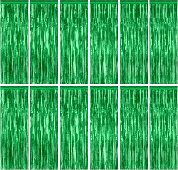 12 Pack Party Decorations, 3.28 FT x 7.05 FT Green Streamer, Metallic Birthday by ZATAYE