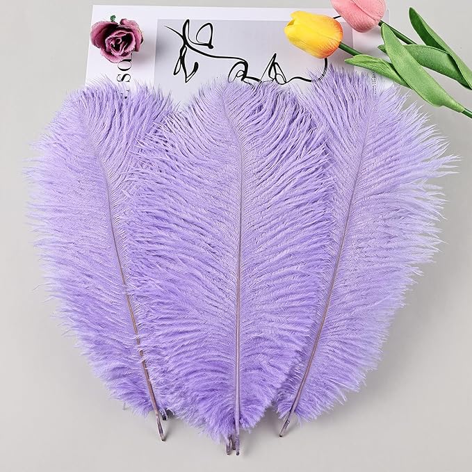THARAHT Lavender Ostrich Feathers 24pcs Natural Bulk 10-12Inch 25cm-30cm - Image 5