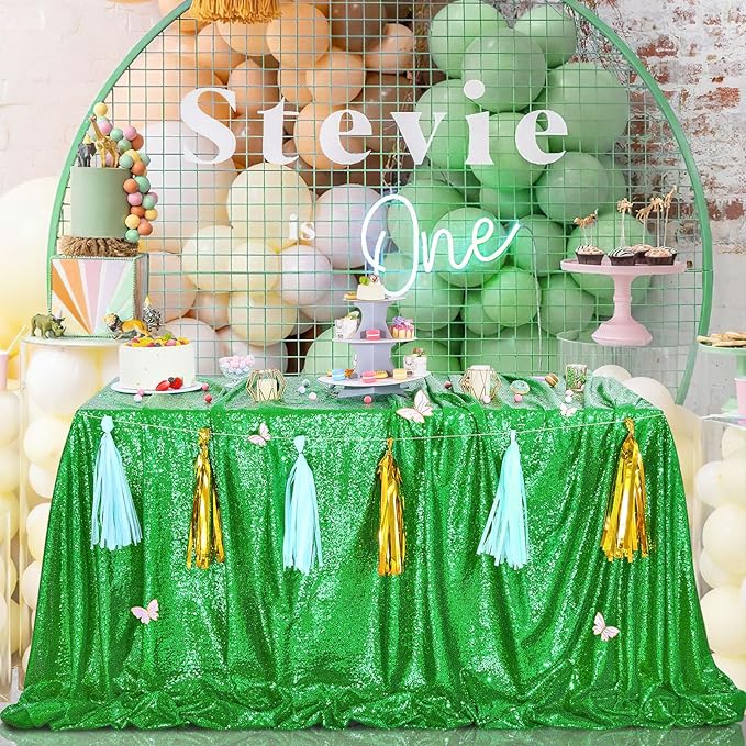 QueenDream Rectangle Tablecloth 90x132 Inches Green Sequin Table Clothes - Image 4