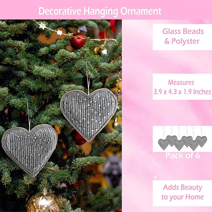 Set of 6 Beaded Heart Ornaments - Image 3