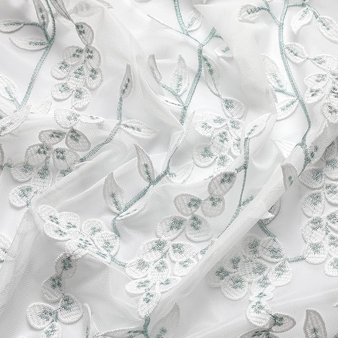VISIONTEX White Sheer Voile Curtains, Decorative White Embossed Leaves Rod - Image 7