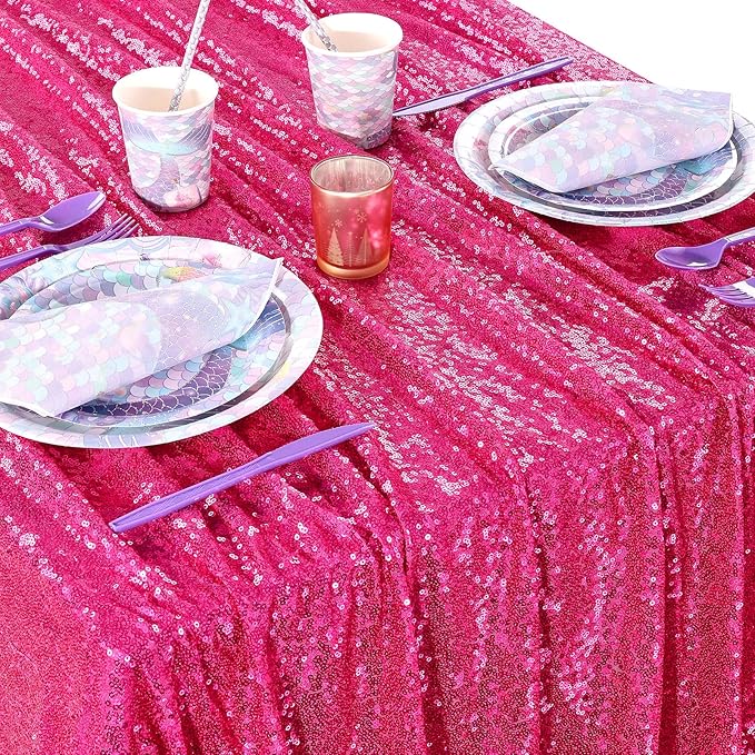 QueenDream Tablecloth Hot Pink Birthday Decorations: 90x90 Inch Sequin - Image 3