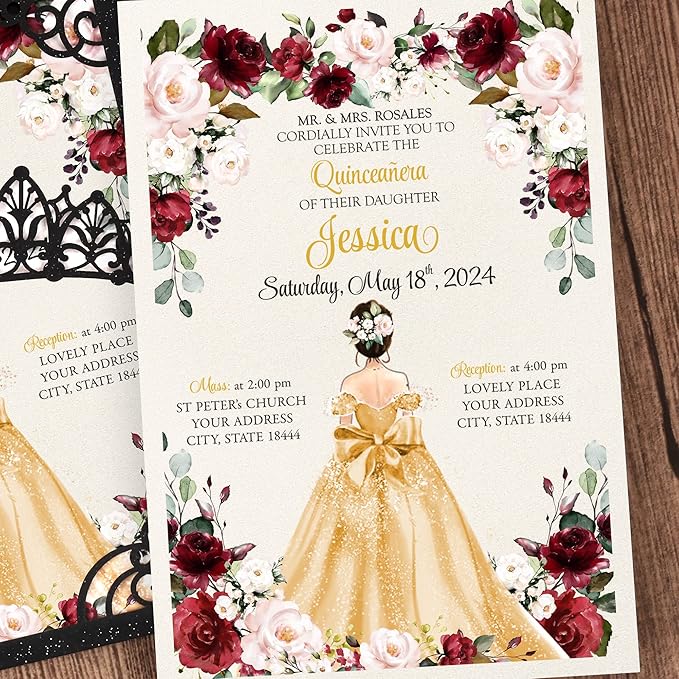 50Pcs Gold Crown Invitations for Quinceanera, 15 year, Sweet 16, Miss XV - Image 6